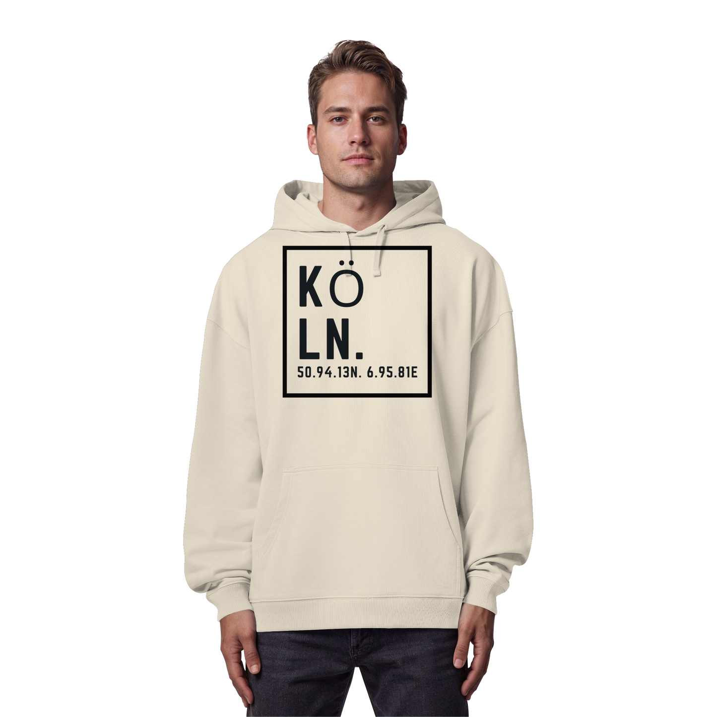 Köln Koordinaten (großer Druck auf der Brust) - Organic Oversize Hoodie