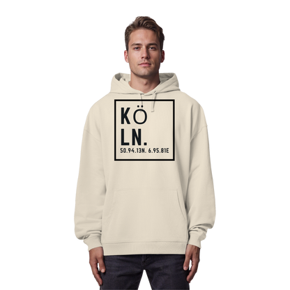 Köln Koordinaten (großer Druck auf der Brust) - Organic Oversize Hoodie