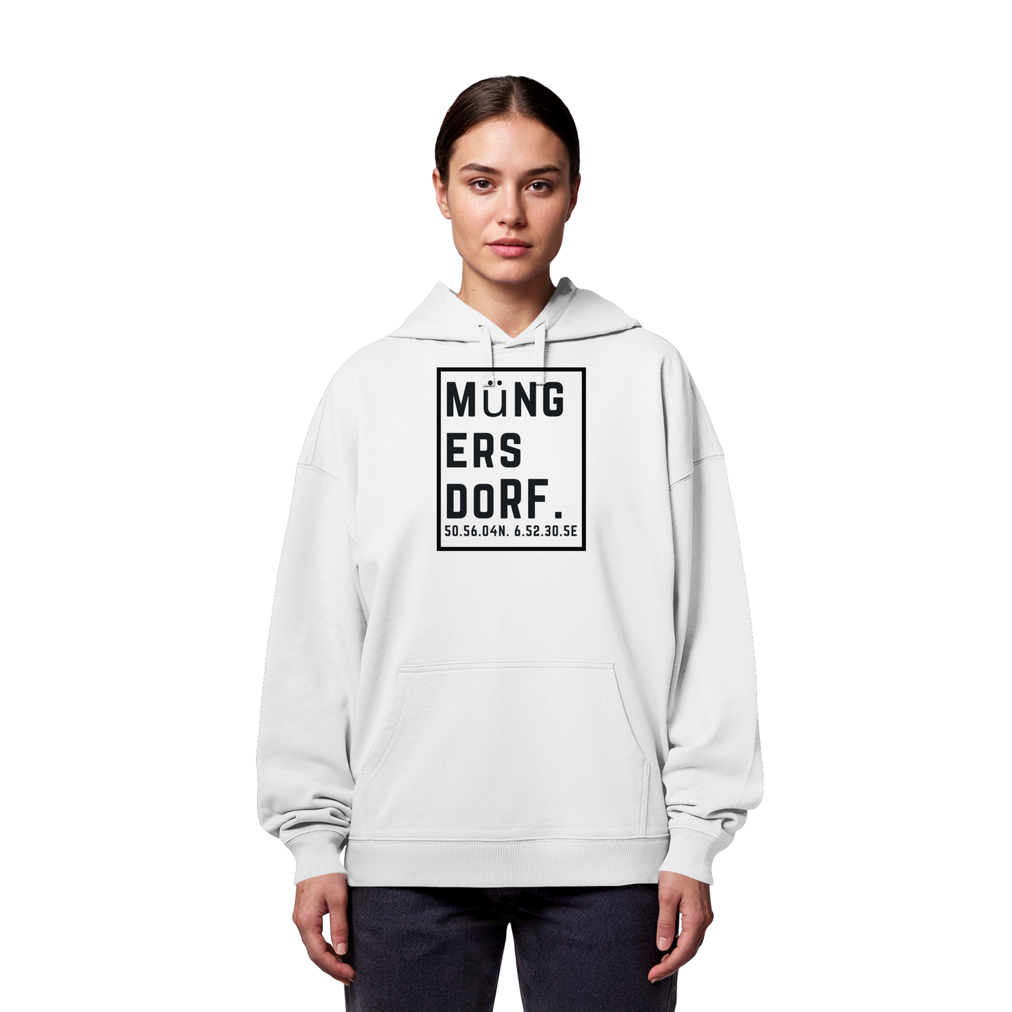 Müngersdorf Koordinaten (großer Druck auf der Brust) - Organic Oversize Hoodie