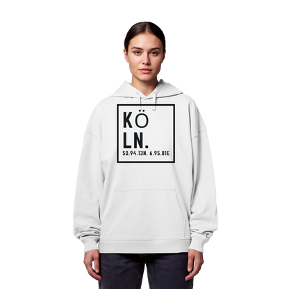 Köln Koordinaten (großer Druck auf der Brust) - Organic Oversize Hoodie