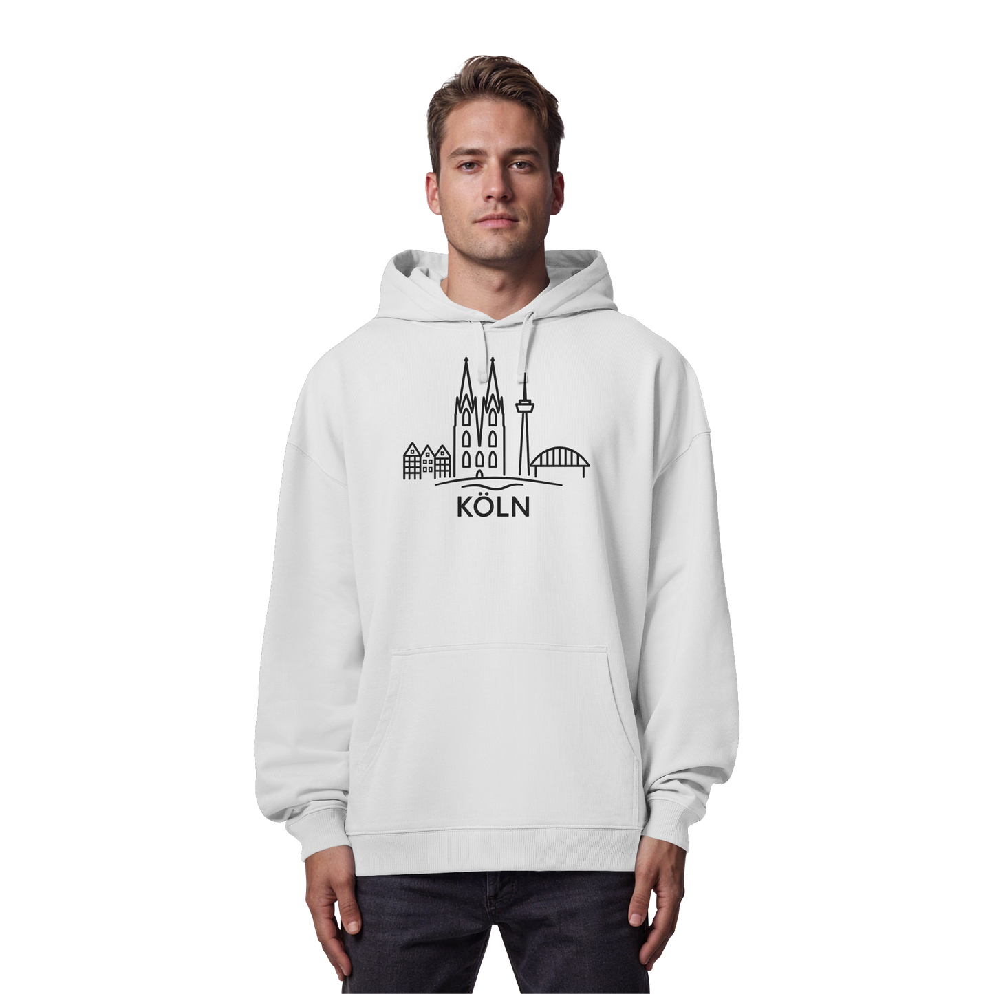 Köln Skyline (großer Druck auf der Brust) - Organic Oversize Hoodie