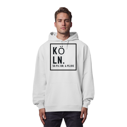 Köln Koordinaten (großer Druck auf der Brust) - Organic Oversize Hoodie