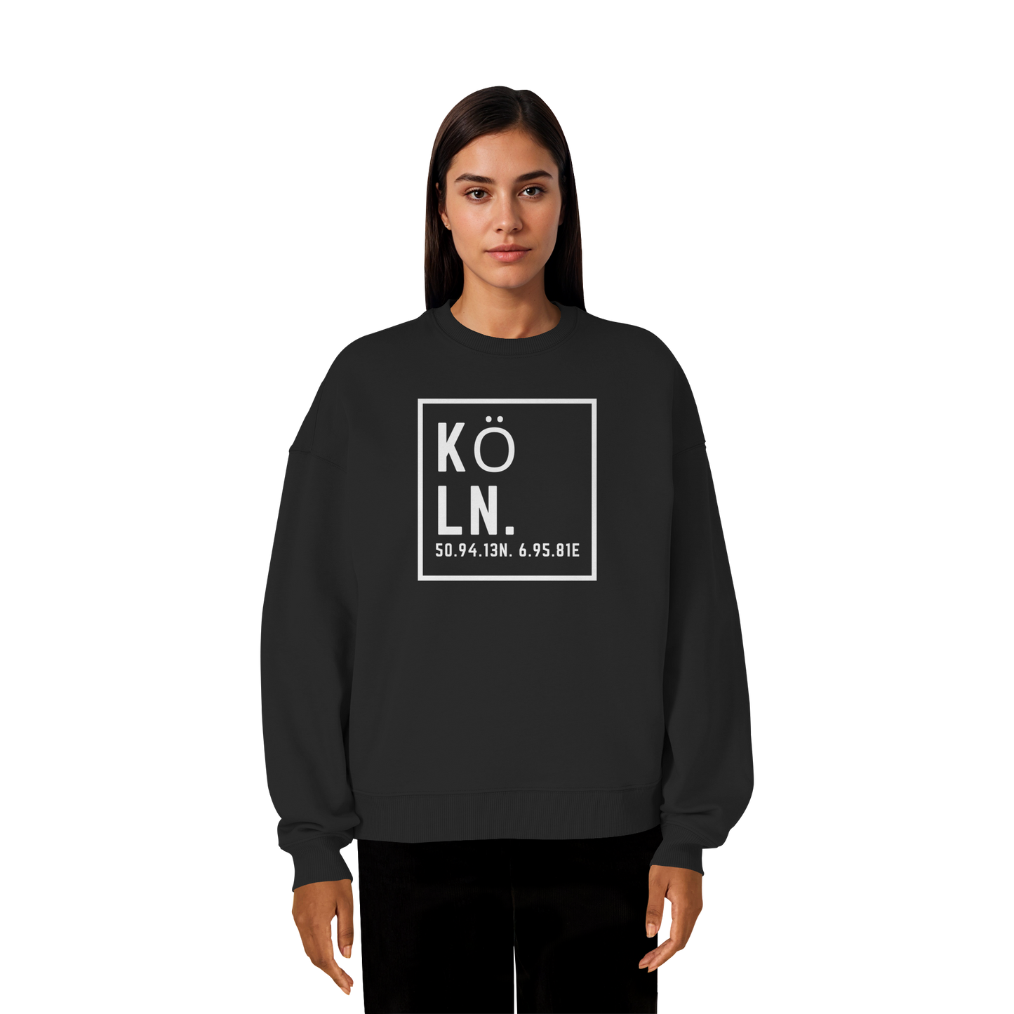 Köln Koordinaten (großer Druck auf der Brust) - Organic Oversize Sweatshirt