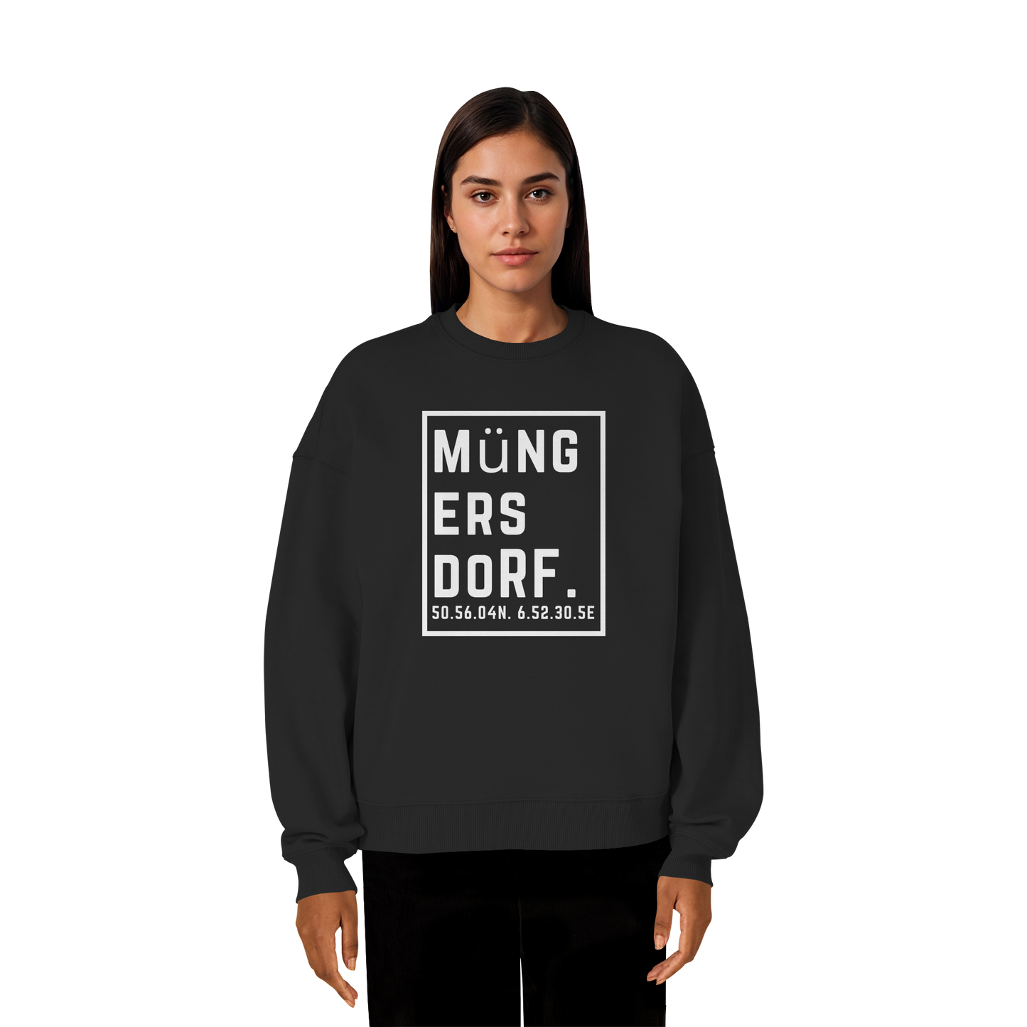 Müngersdorf Koordinaten (großer Druck auf der Brust) - Organic Oversize Sweatshirt