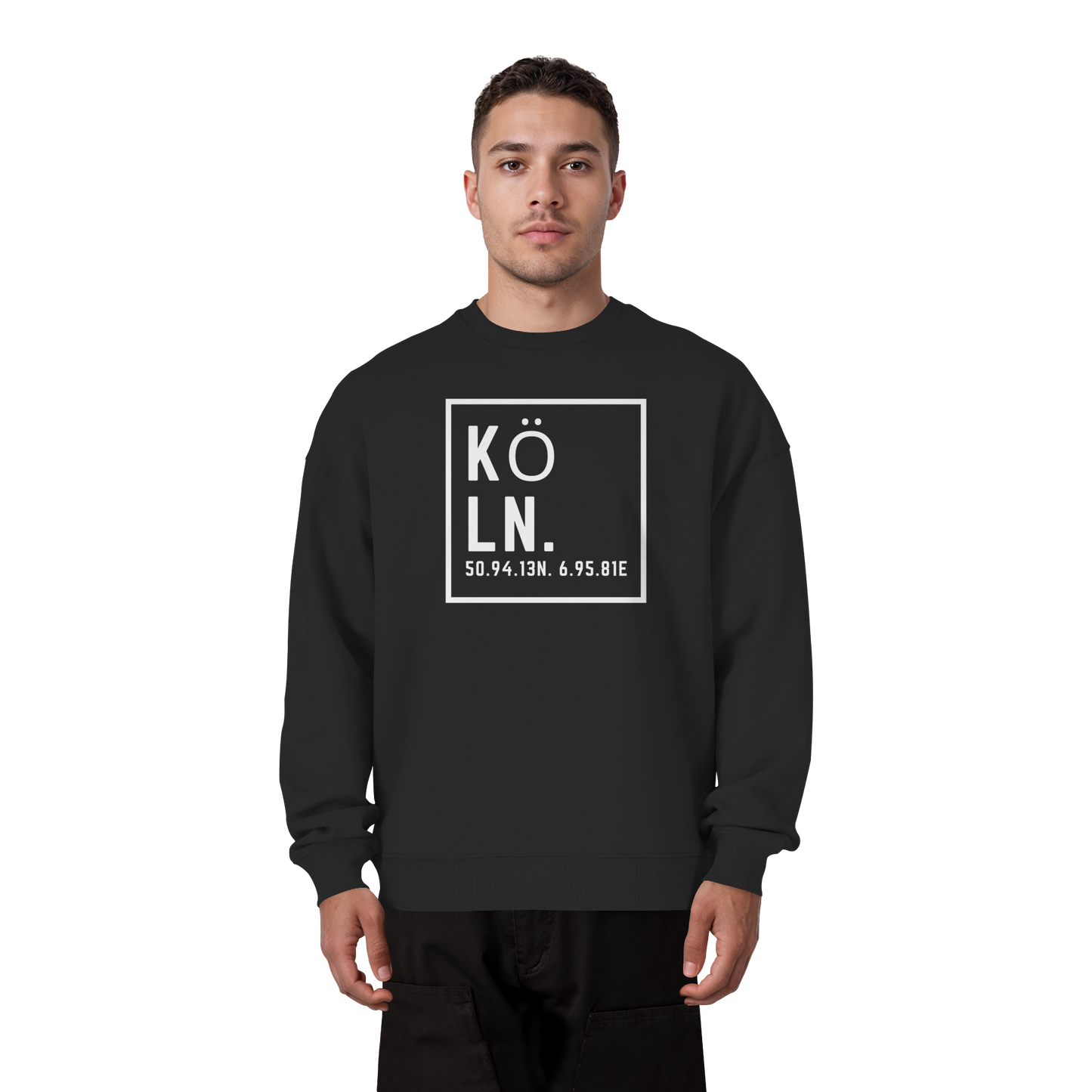 Köln Koordinaten (großer Druck auf der Brust) - Organic Oversize Sweatshirt