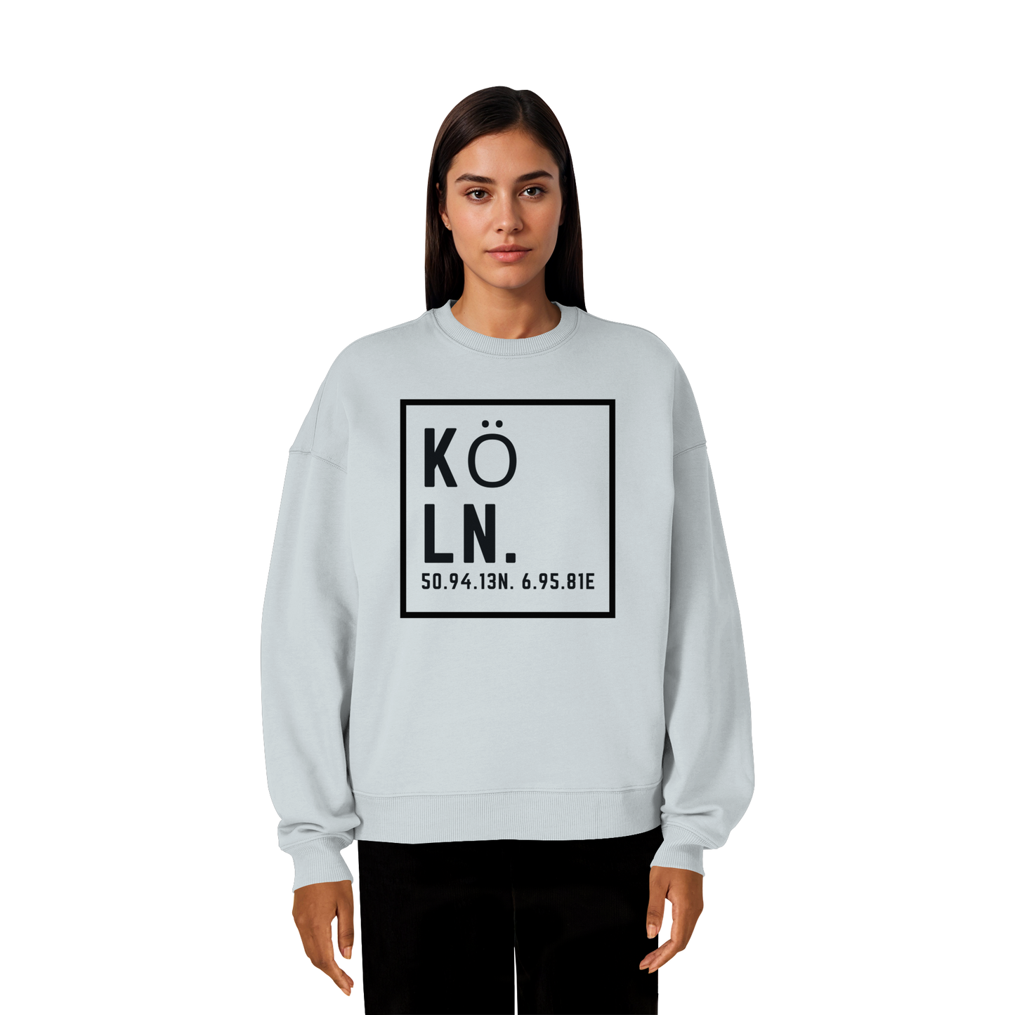 Köln Koordinaten (großer Druck auf der Brust) - Organic Oversize Sweatshirt