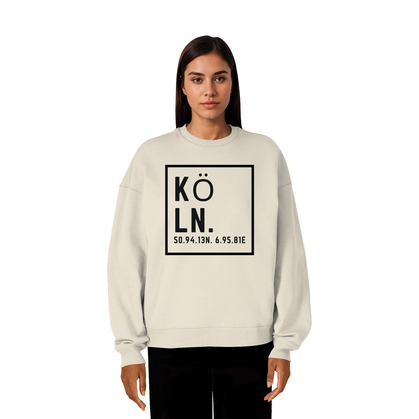 Köln Koordinaten (großer Druck auf der Brust) - Organic Oversize Sweatshirt
