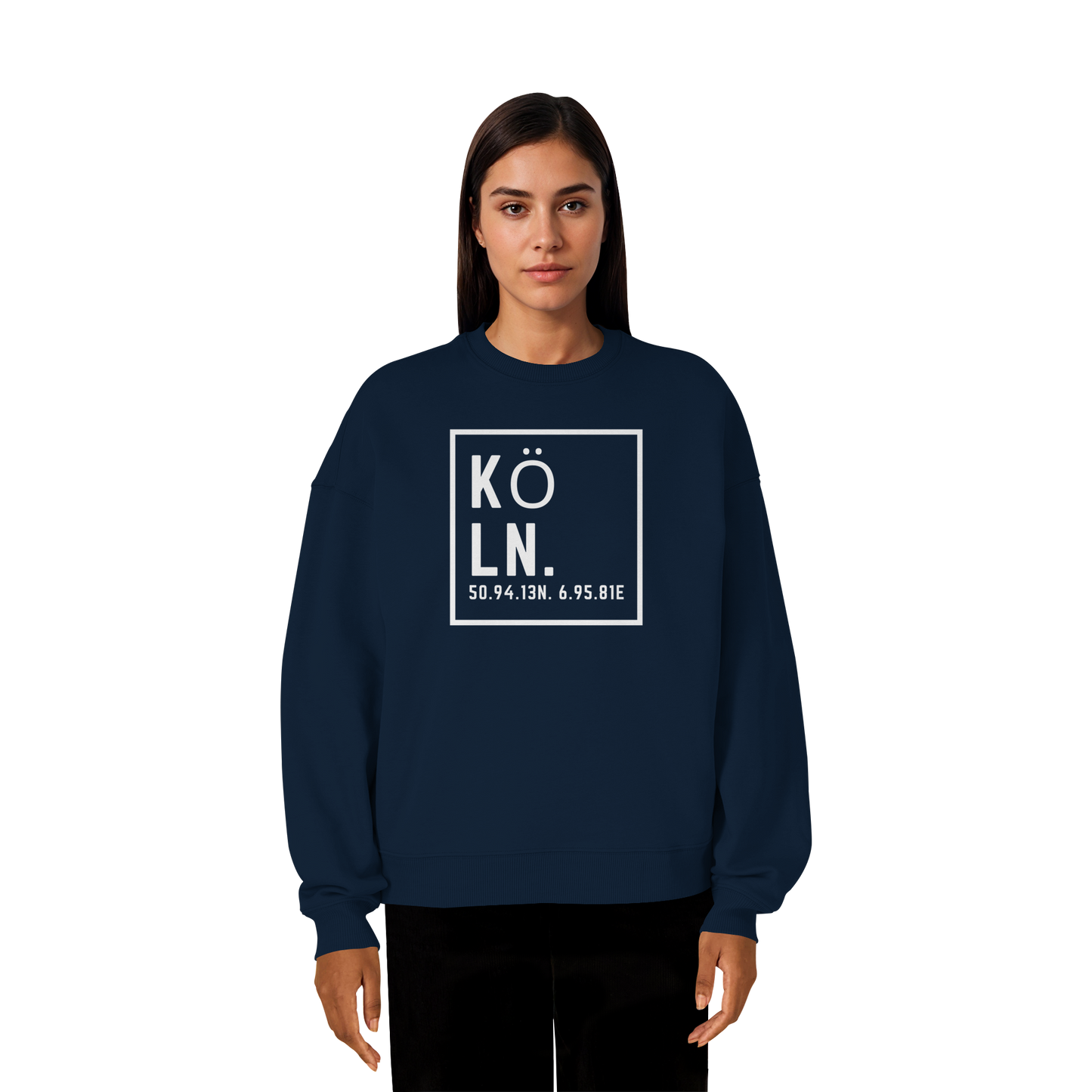 Köln Koordinaten (großer Druck auf der Brust) - Organic Oversize Sweatshirt
