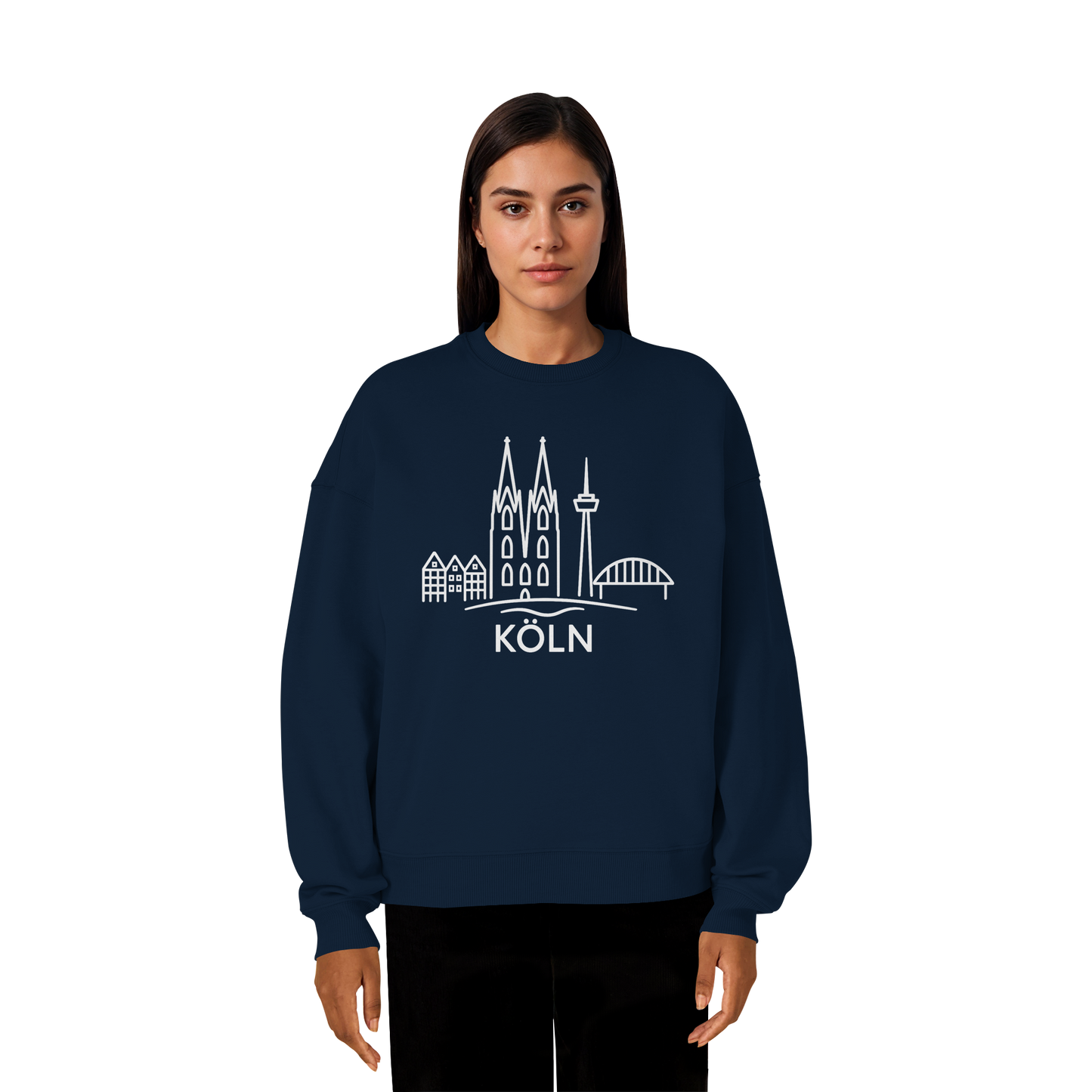 Köln Skyline (großer Druck auf der Brust) - Organic Oversize Sweatshirt