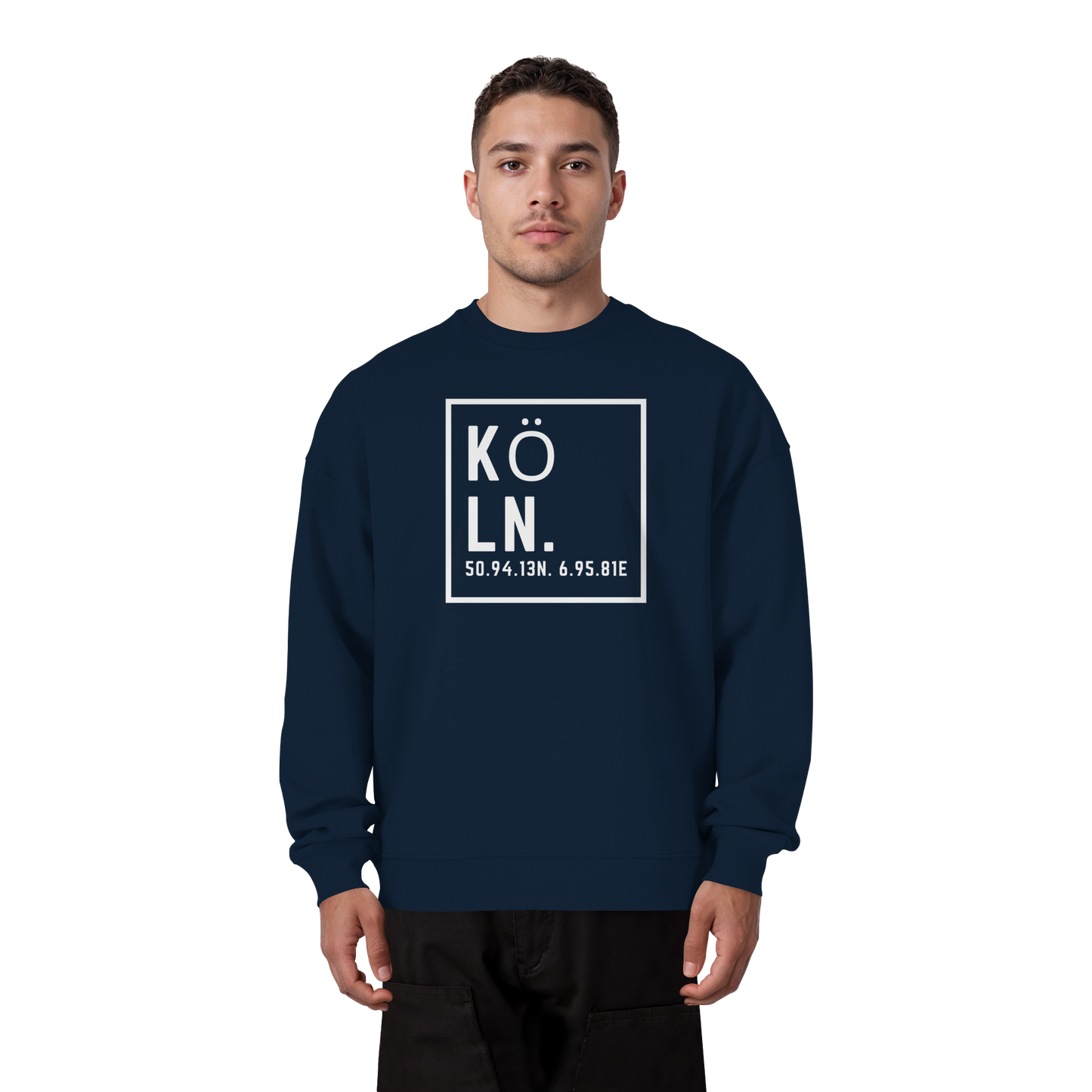Köln Koordinaten (großer Druck auf der Brust) - Organic Oversize Sweatshirt