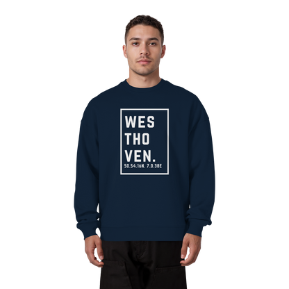 Westhoven Koordinaten (großer Druck auf der Brust) - Organic Oversize Sweatshirt