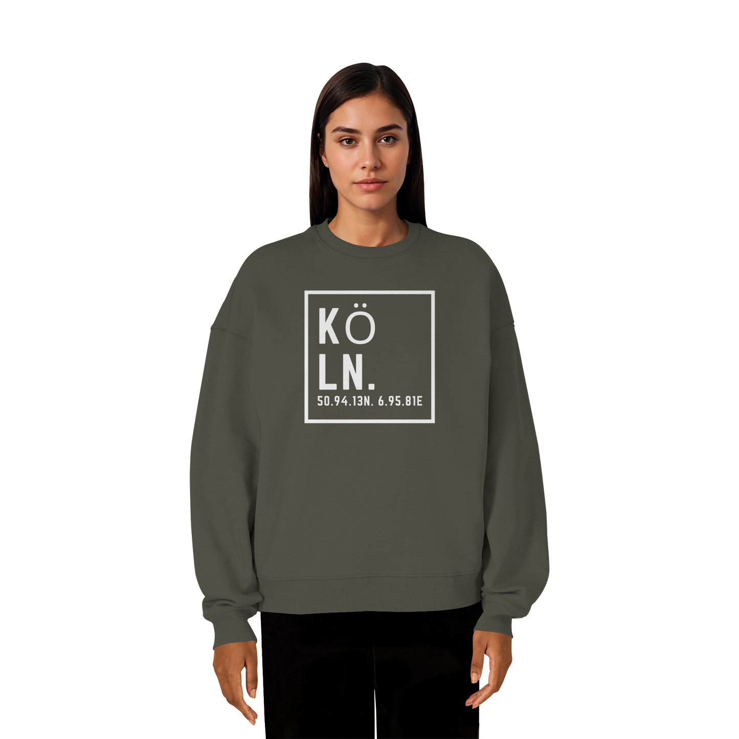 Köln Koordinaten (großer Druck auf der Brust) - Organic Oversize Sweatshirt