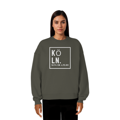 Köln Koordinaten (großer Druck auf der Brust) - Organic Oversize Sweatshirt
