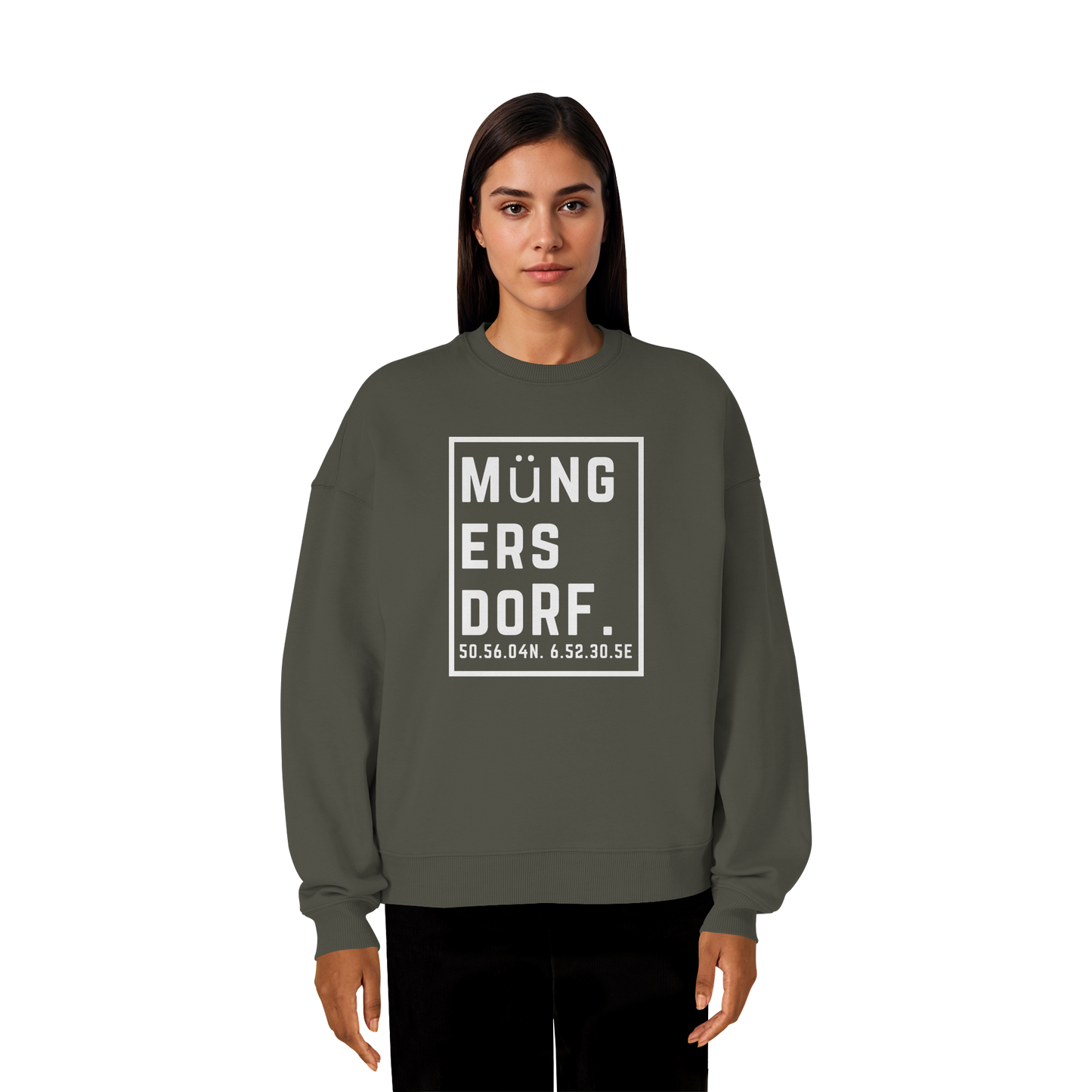 Müngersdorf Koordinaten (großer Druck auf der Brust) - Organic Oversize Sweatshirt
