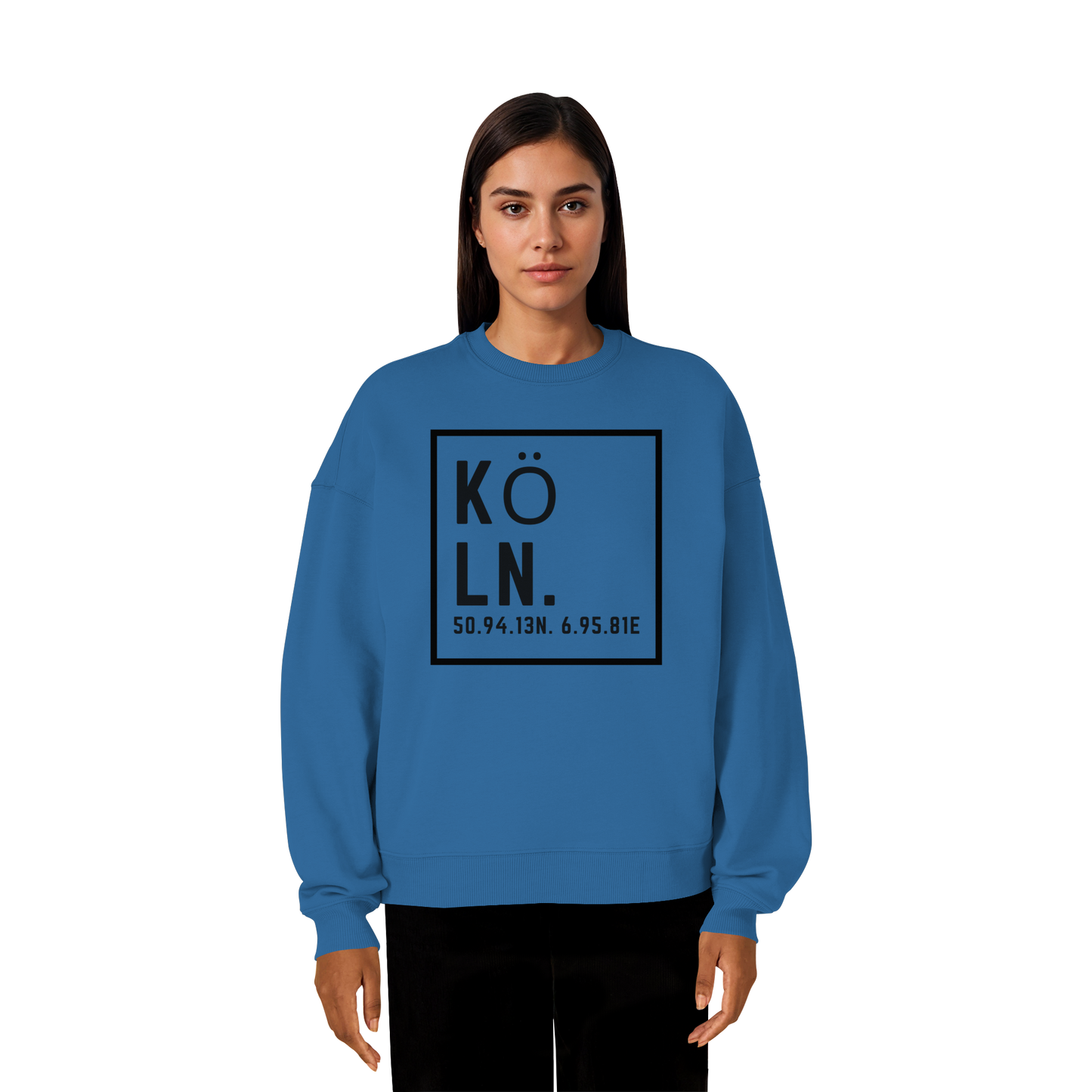 Köln Koordinaten (großer Druck auf der Brust) - Organic Oversize Sweatshirt