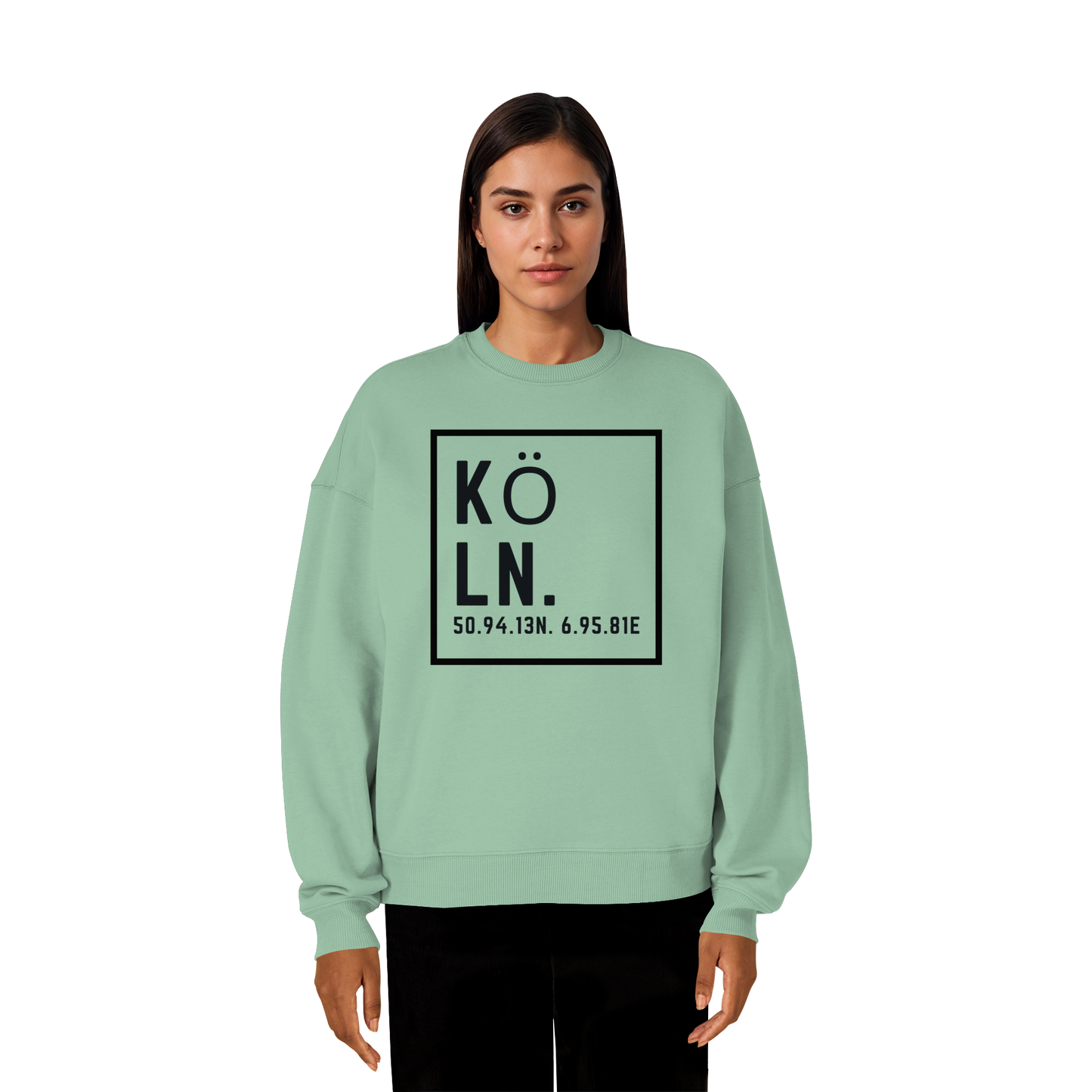 Köln Koordinaten (großer Druck auf der Brust) - Organic Oversize Sweatshirt