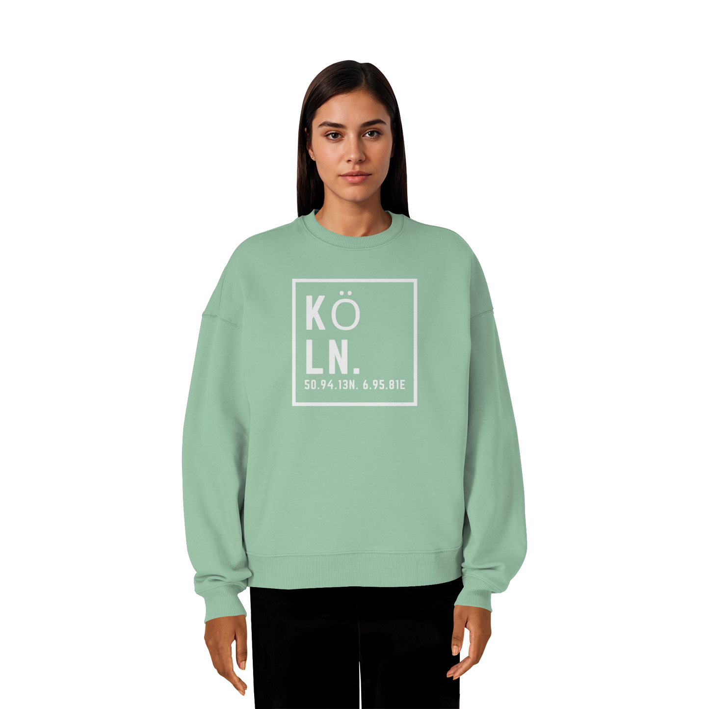 Köln Koordinaten (großer Druck auf der Brust) - Organic Oversize Sweatshirt