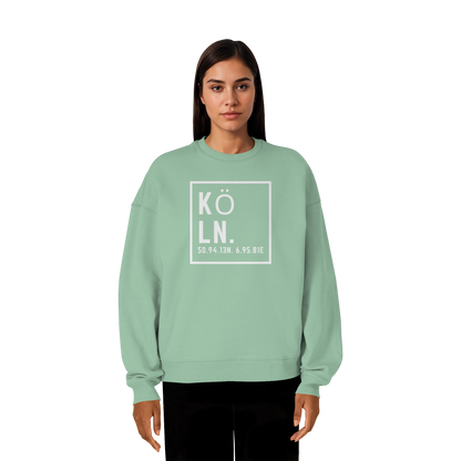 Köln Koordinaten (großer Druck auf der Brust) - Organic Oversize Sweatshirt