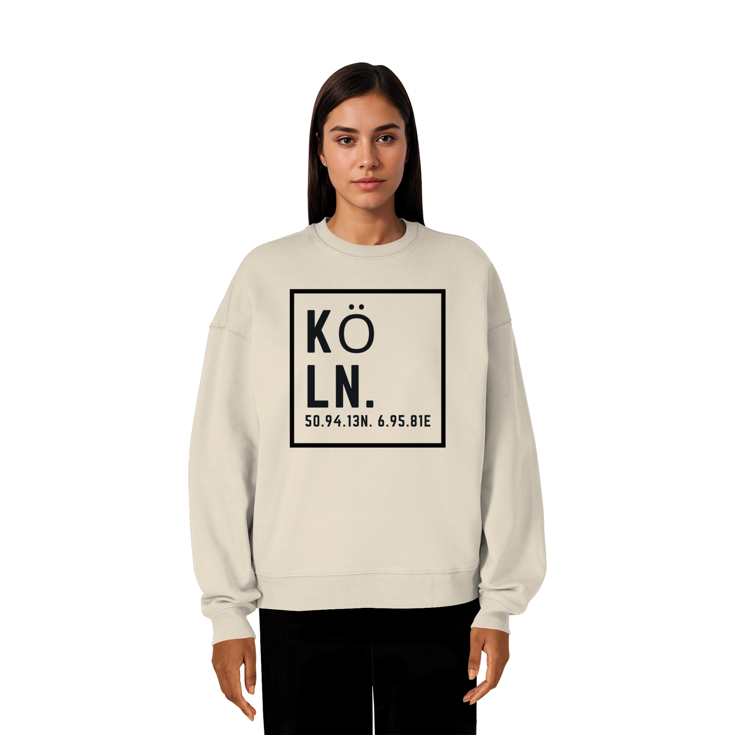 Köln Koordinaten (großer Druck auf der Brust) - Organic Oversize Sweatshirt