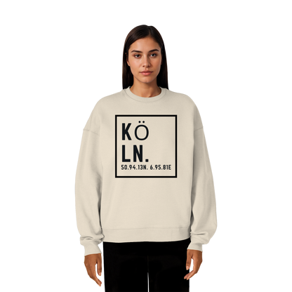 Köln Koordinaten (großer Druck auf der Brust) - Organic Oversize Sweatshirt