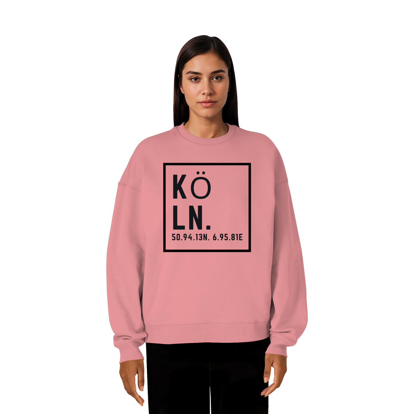 Köln Koordinaten (großer Druck auf der Brust) - Organic Oversize Sweatshirt