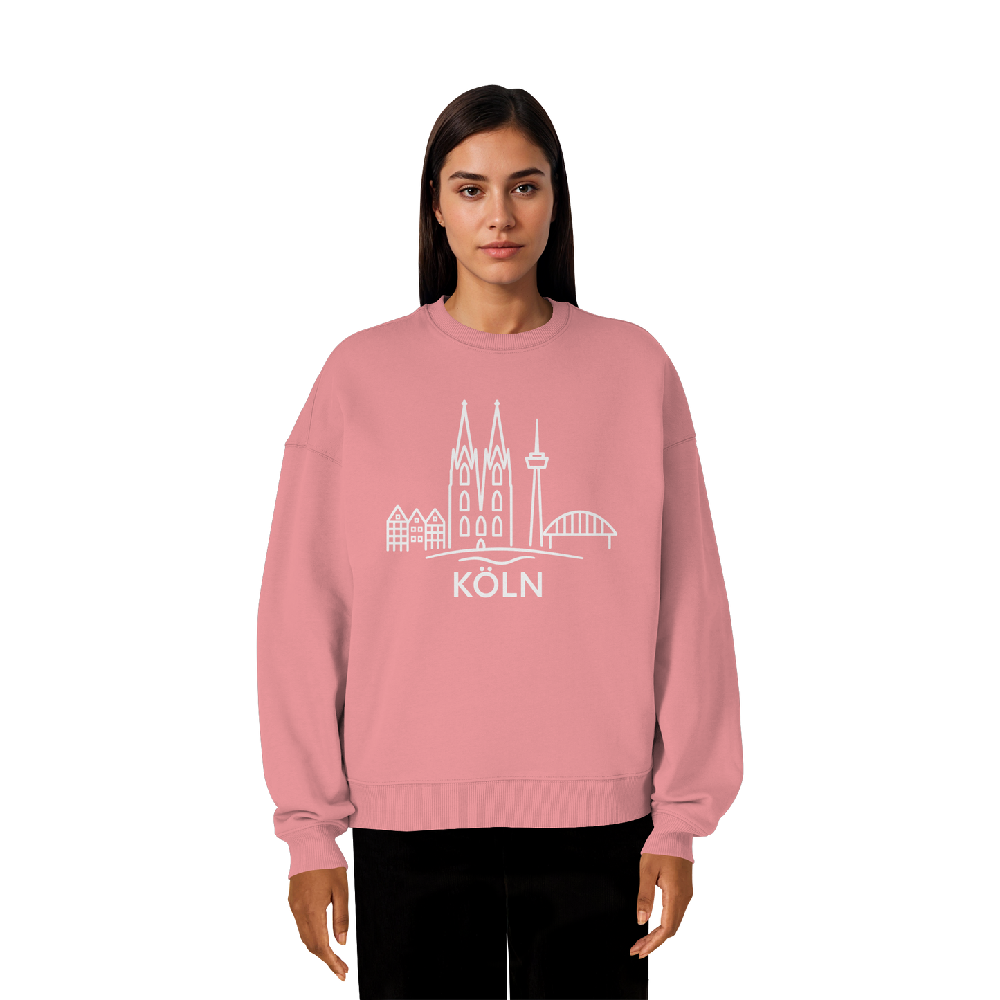 Köln Skyline (großer Druck auf der Brust) - Organic Oversize Sweatshirt