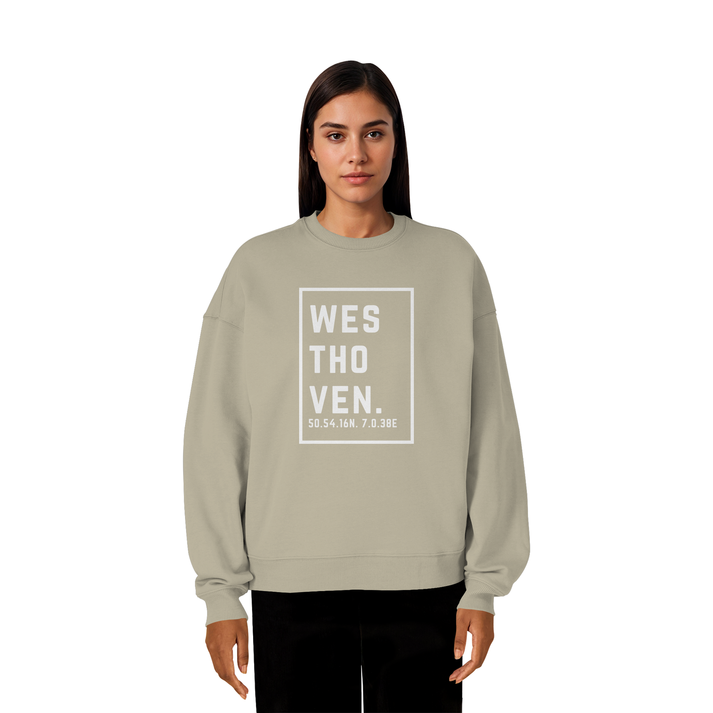 Westhoven Koordinaten (großer Druck auf der Brust) - Organic Oversize Sweatshirt