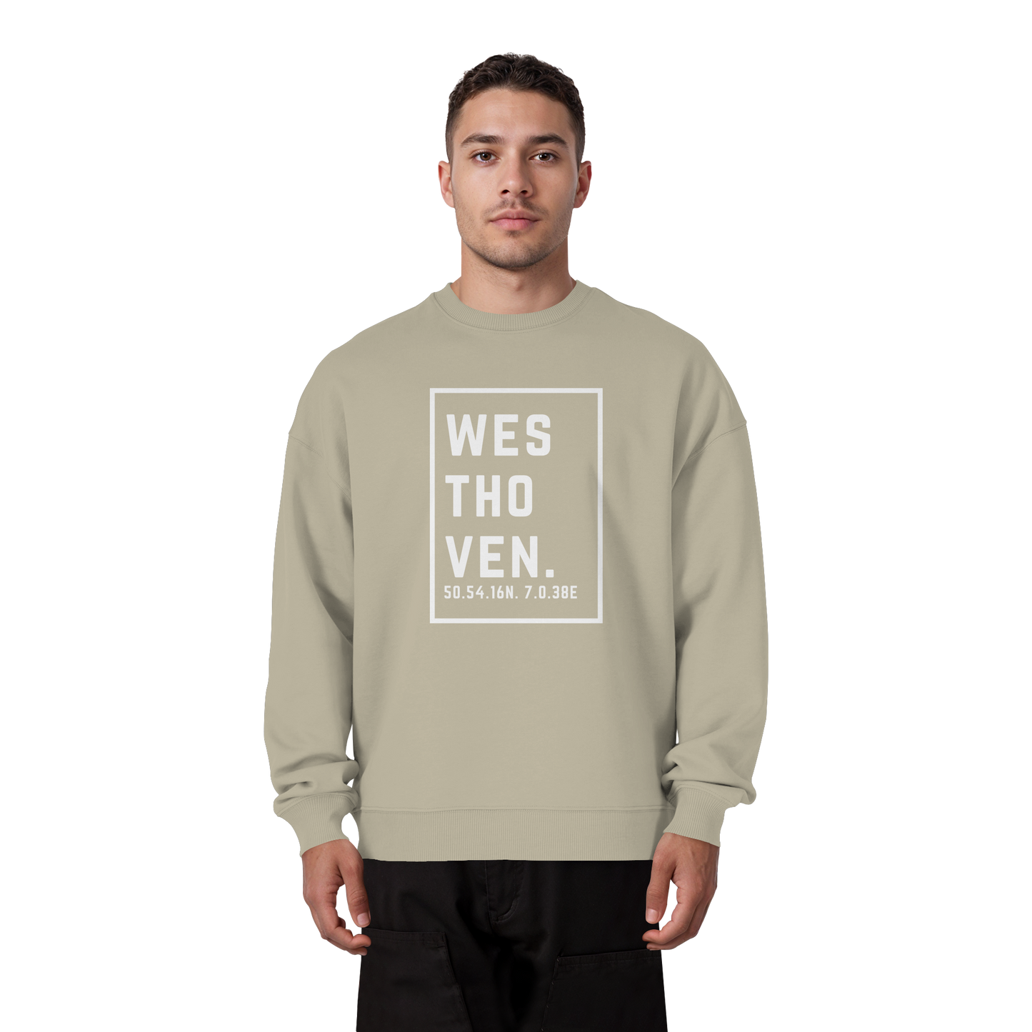 Westhoven Koordinaten (großer Druck auf der Brust) - Organic Oversize Sweatshirt