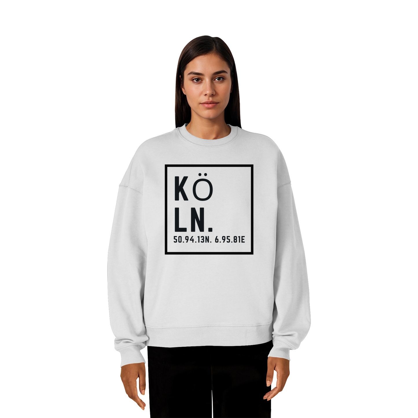 Köln Koordinaten (großer Druck auf der Brust) - Organic Oversize Sweatshirt