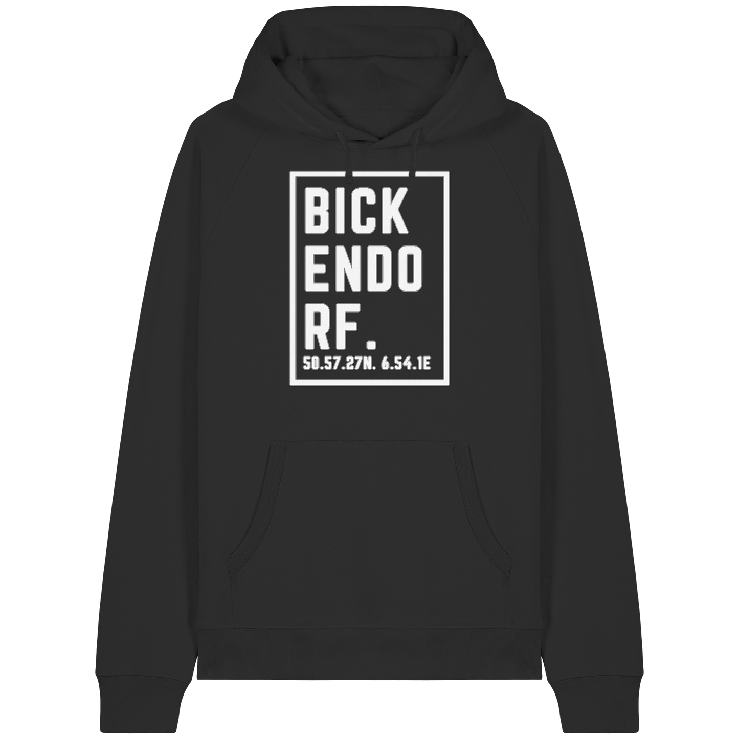 Bickendorf Koordinaten (großer Druck auf der Brust) - Organic Raglan Hoodie