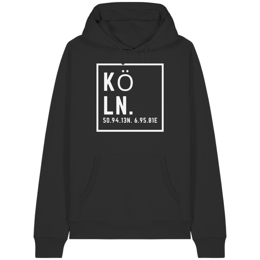 Köln Koordinaten (großer Druck auf der Brust) - Organic Raglan Hoodie