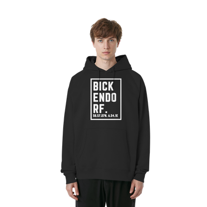 Bickendorf Koordinaten (großer Druck auf der Brust) - Organic Raglan Hoodie