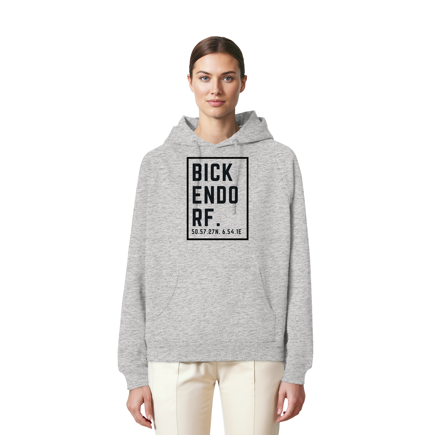 Bickendorf Koordinaten (großer Druck auf der Brust) - Organic Raglan Hoodie