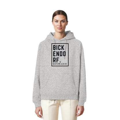 Bickendorf Koordinaten (großer Druck auf der Brust) - Organic Raglan Hoodie