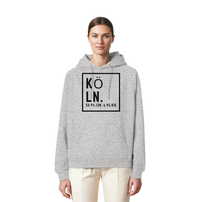 Köln Koordinaten (großer Druck auf der Brust) - Organic Raglan Hoodie