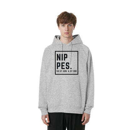 Nippes Koordinaten (großer Druck auf der Brust) - Organic Raglan Hoodie