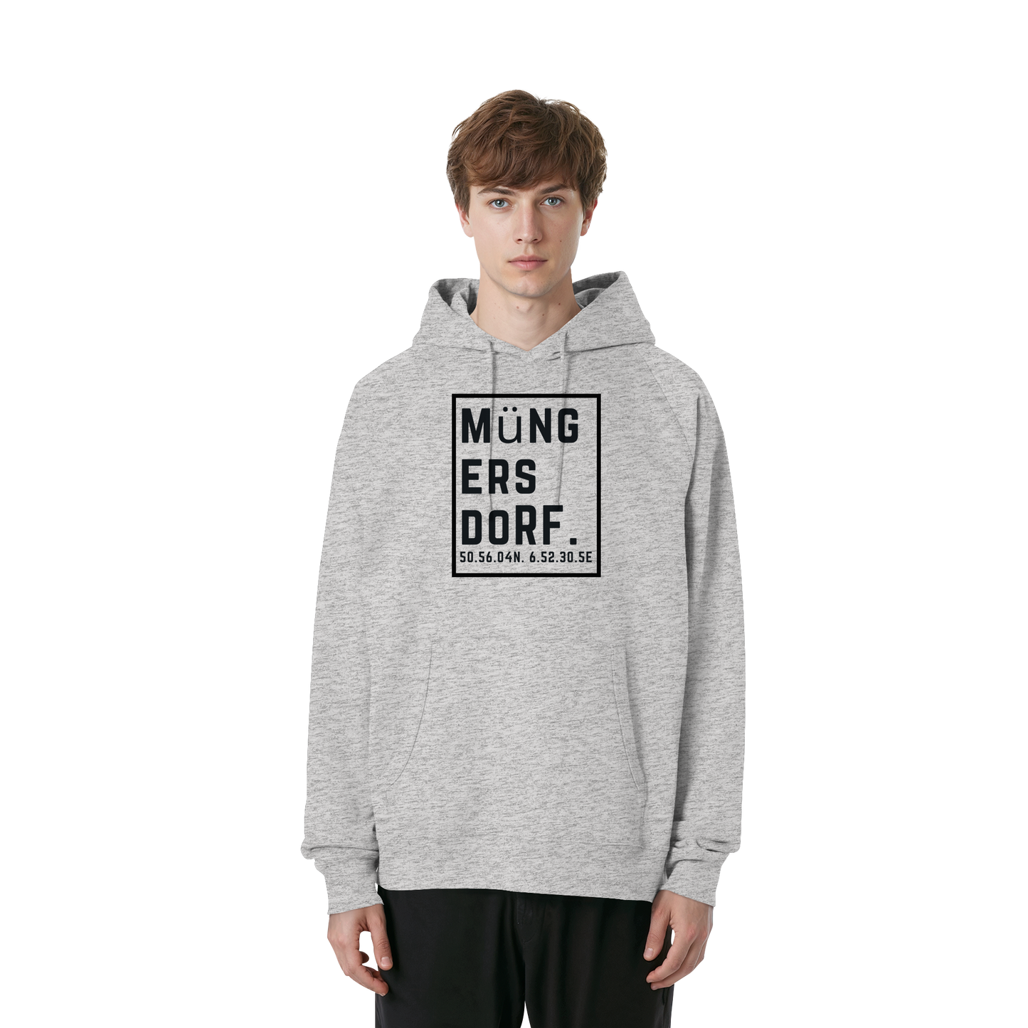 Müngersdorf Koordinaten (großer Druck auf der Brust) - Organic Raglan Hoodie