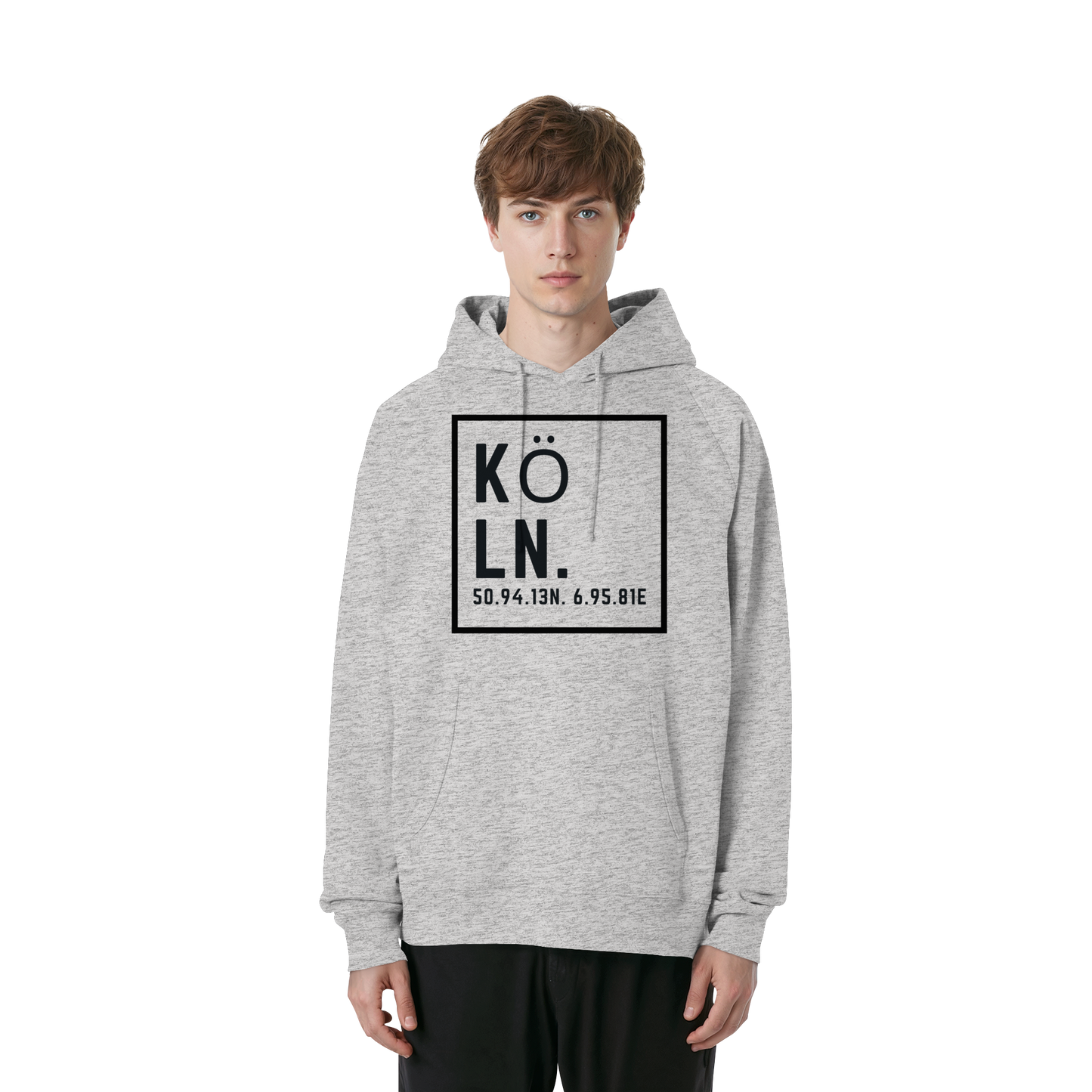 Köln Koordinaten (großer Druck auf der Brust) - Organic Raglan Hoodie