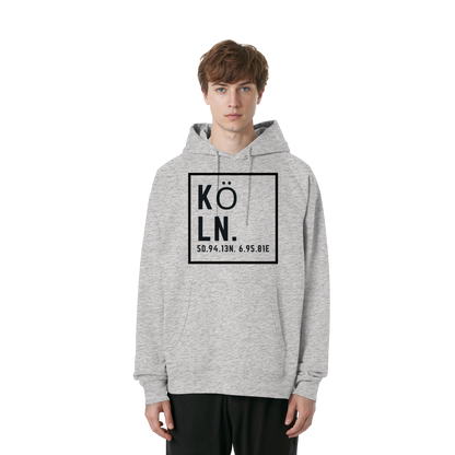 Köln Koordinaten (großer Druck auf der Brust) - Organic Raglan Hoodie