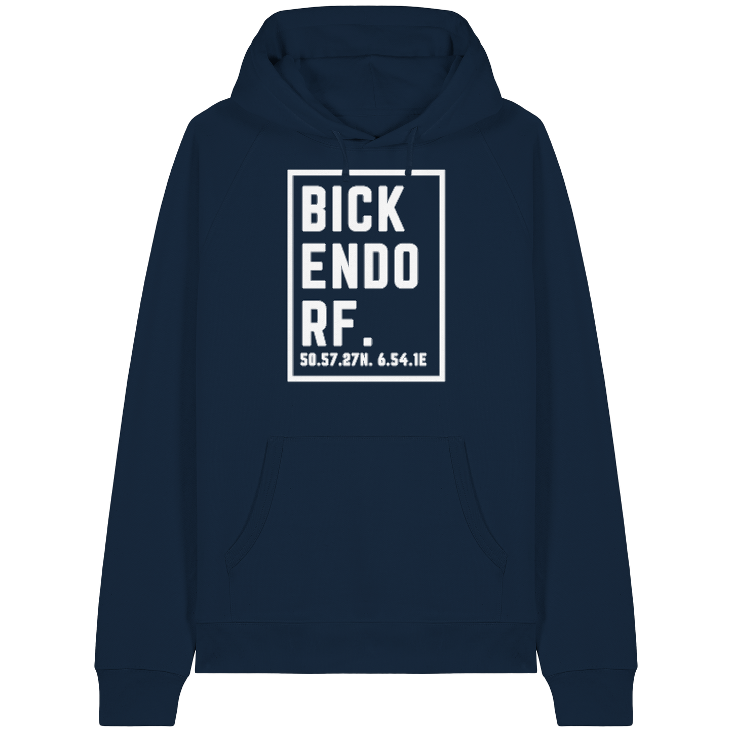 Bickendorf Koordinaten (großer Druck auf der Brust) - Organic Raglan Hoodie