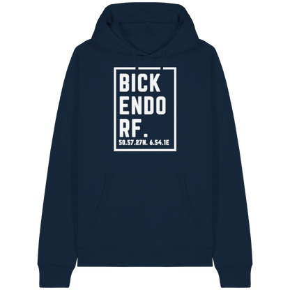 Bickendorf Koordinaten (großer Druck auf der Brust) - Organic Raglan Hoodie