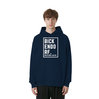 Bickendorf Koordinaten (großer Druck auf der Brust) - Organic Raglan Hoodie