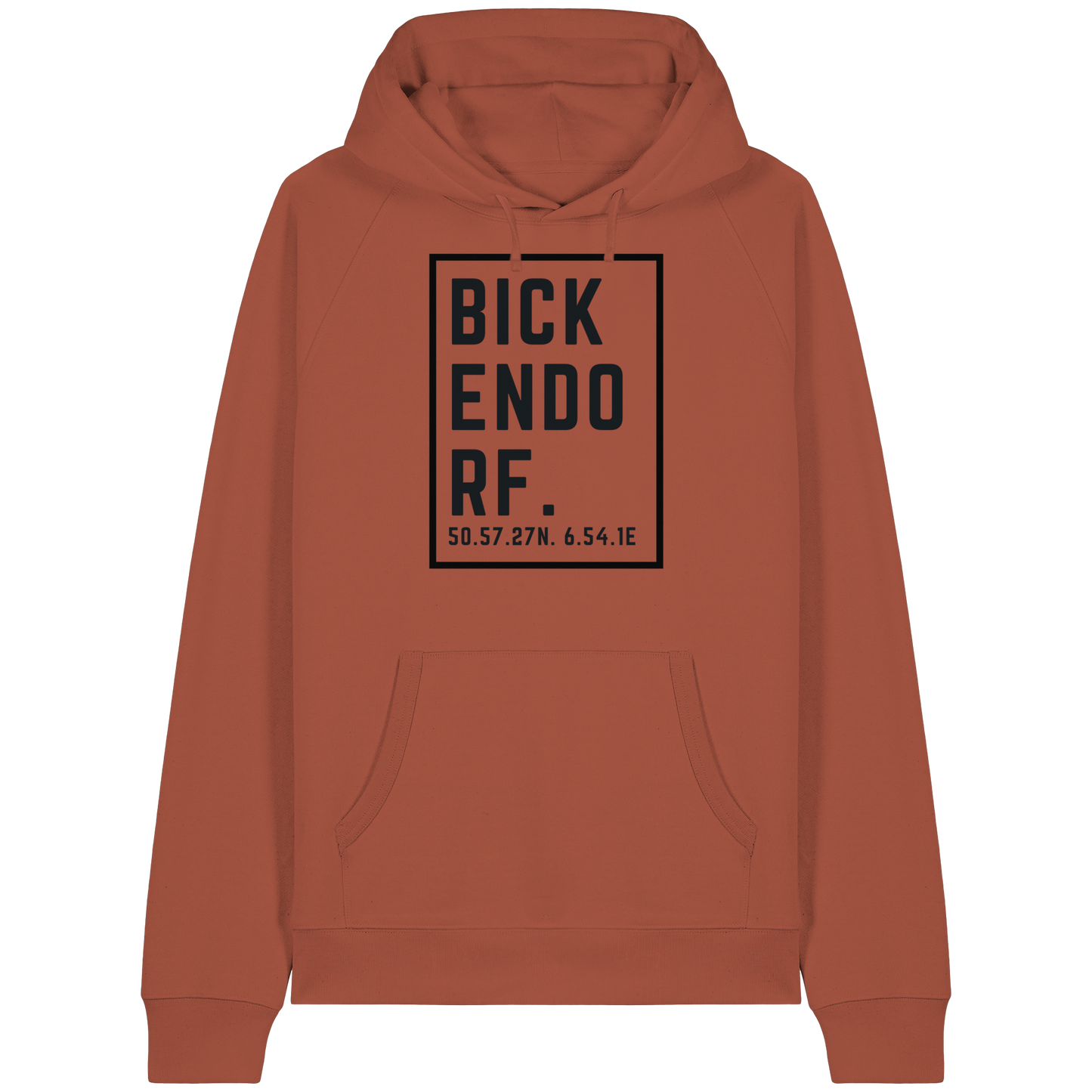 Bickendorf Koordinaten (großer Druck auf der Brust) - Organic Raglan Hoodie
