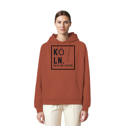Köln Koordinaten (großer Druck auf der Brust) - Organic Raglan Hoodie