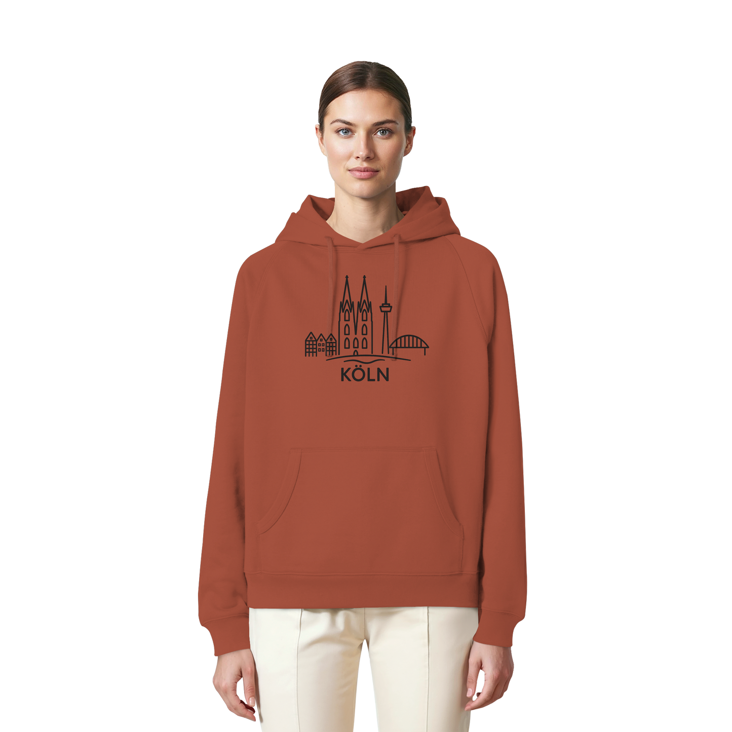 Köln Skyline (großer Druck auf der Brust) - Organic Raglan Hoodie