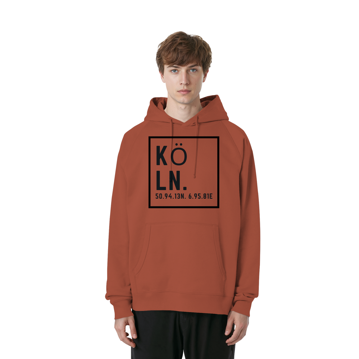Köln Koordinaten (großer Druck auf der Brust) - Organic Raglan Hoodie