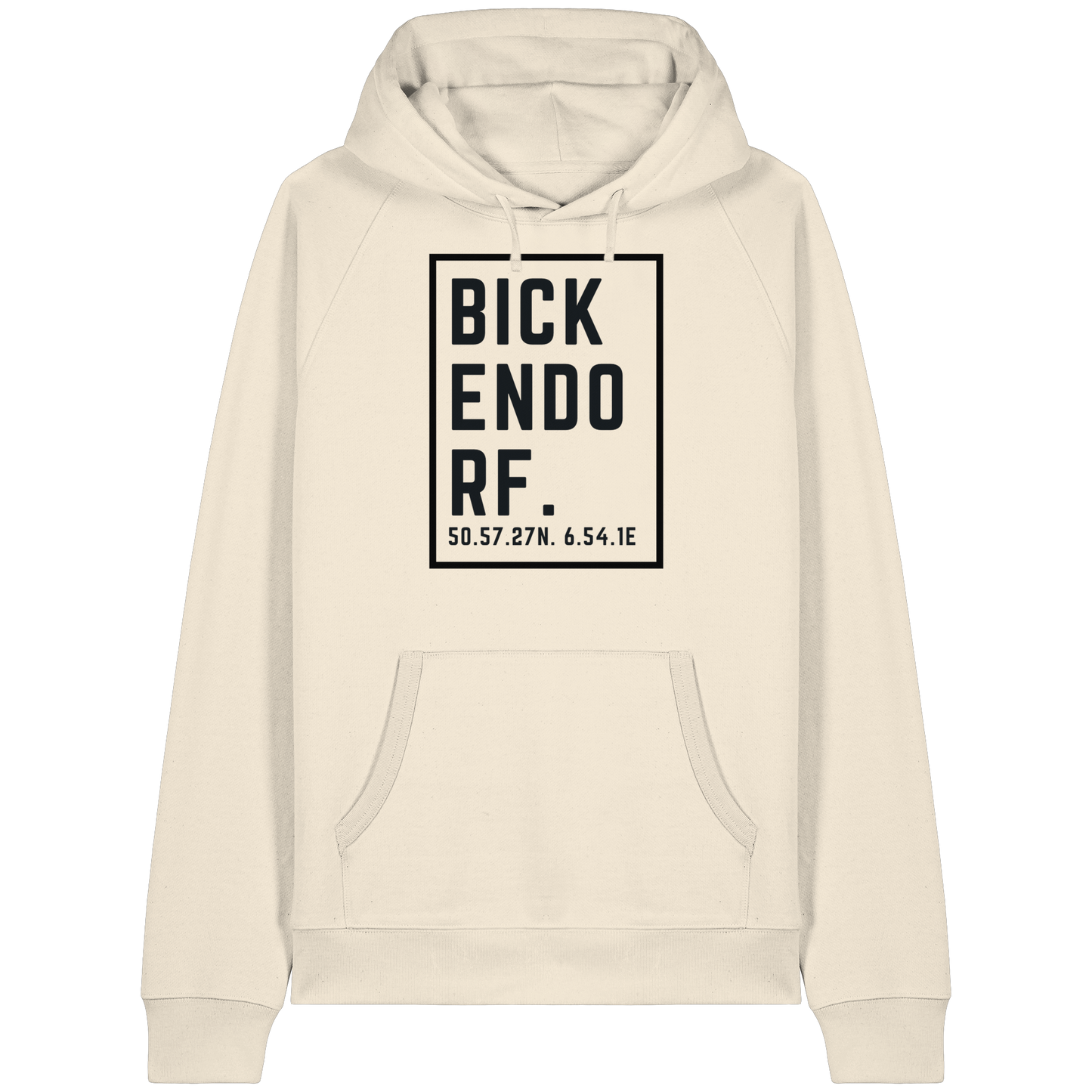 Bickendorf Koordinaten (großer Druck auf der Brust) - Organic Raglan Hoodie