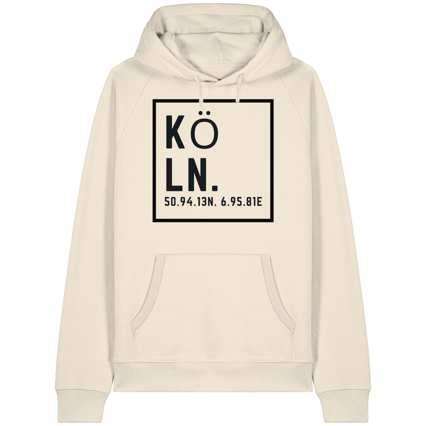 Köln Koordinaten (großer Druck auf der Brust) - Organic Raglan Hoodie