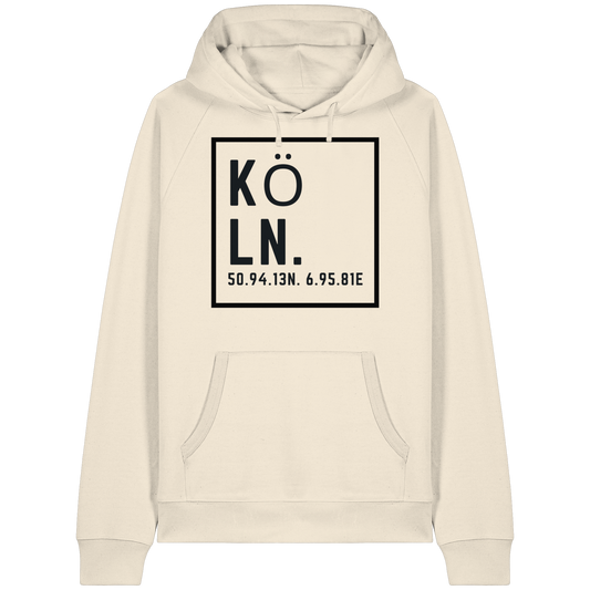 Köln Koordinaten (großer Druck auf der Brust) - Organic Raglan Hoodie