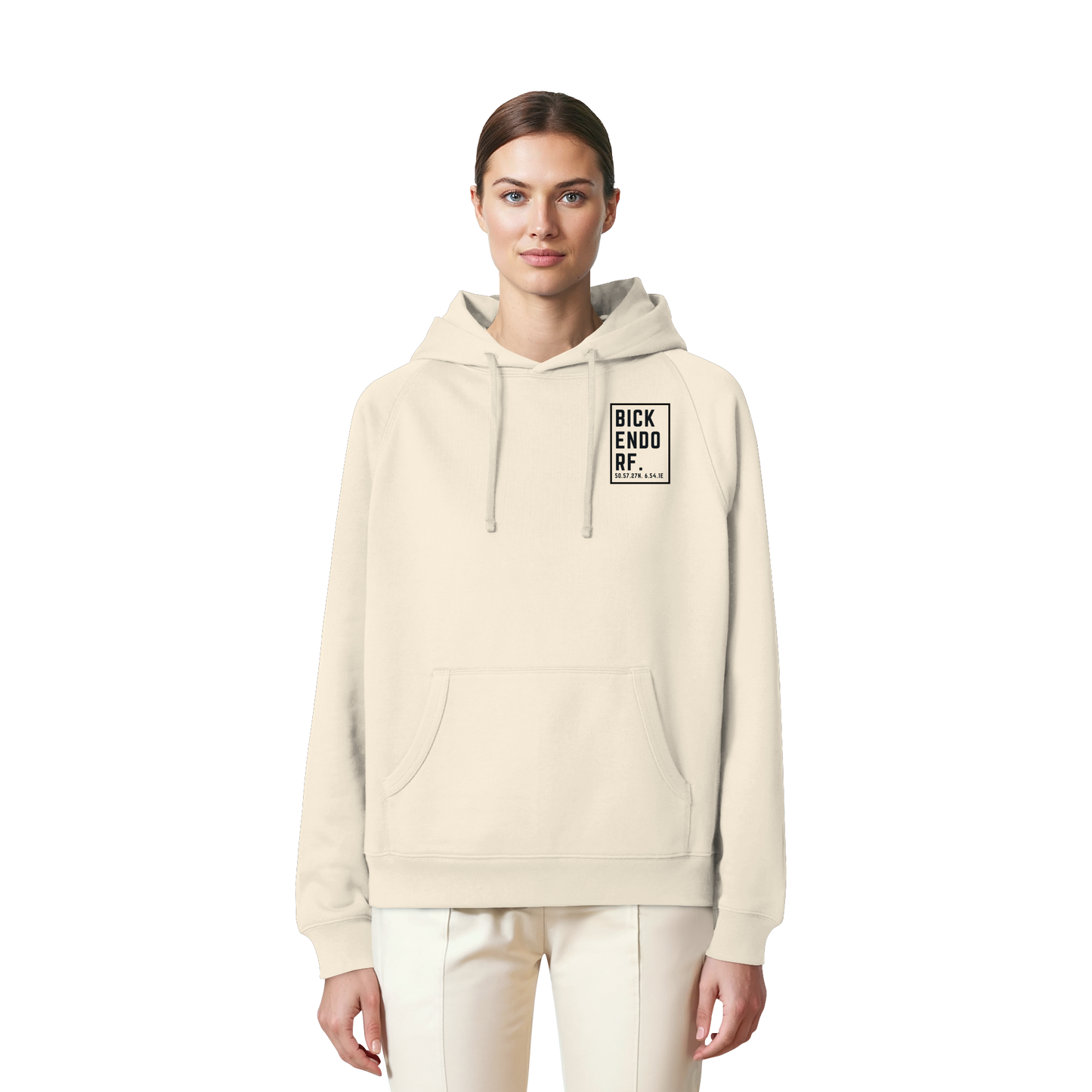 Bickendorf Koordinaten (kleiner Druck auf der Brust) - Organic Raglan Hoodie